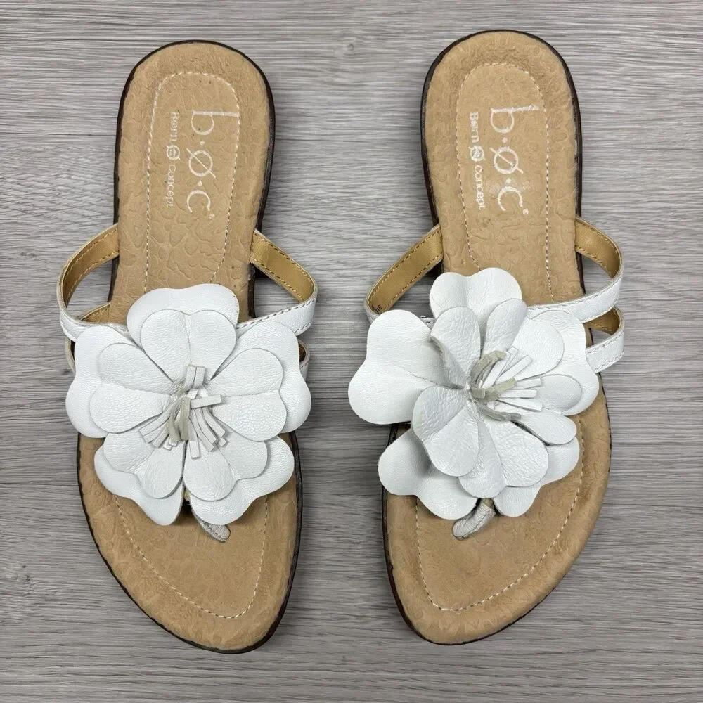 Born Sandals Size 6 White Flower Open Toe Flat Mai Floral Boho Thong Summer